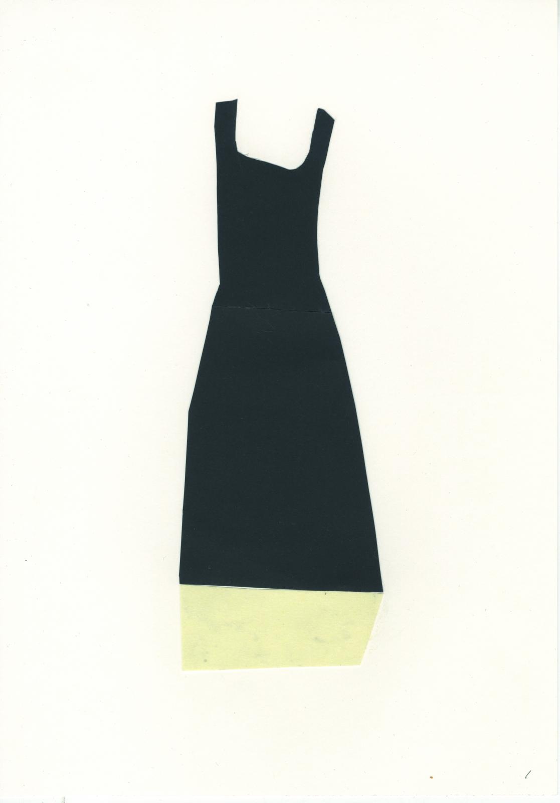 Diseño 5. Serie vestidos. Vestido negro de tirantes anchos con franja horizontal beige. 